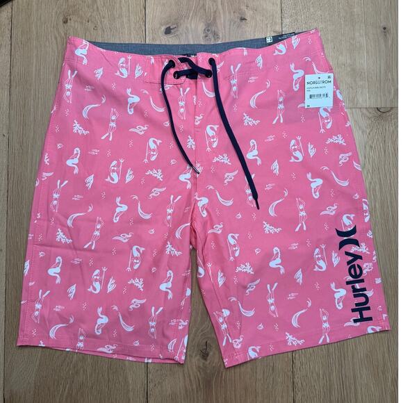 NWT Hurley Men's Deep Sea 20" Pink Swim Board Shorts Mermaid Ocean Beach 30 - Picture 1 of 6